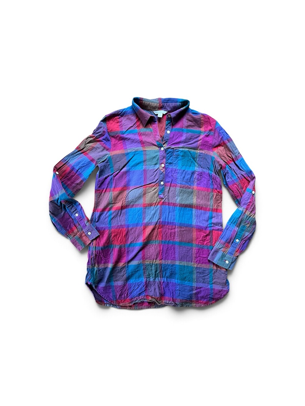 LL Bean Casual Plaid Button-Down Shirt in Purple and Blue